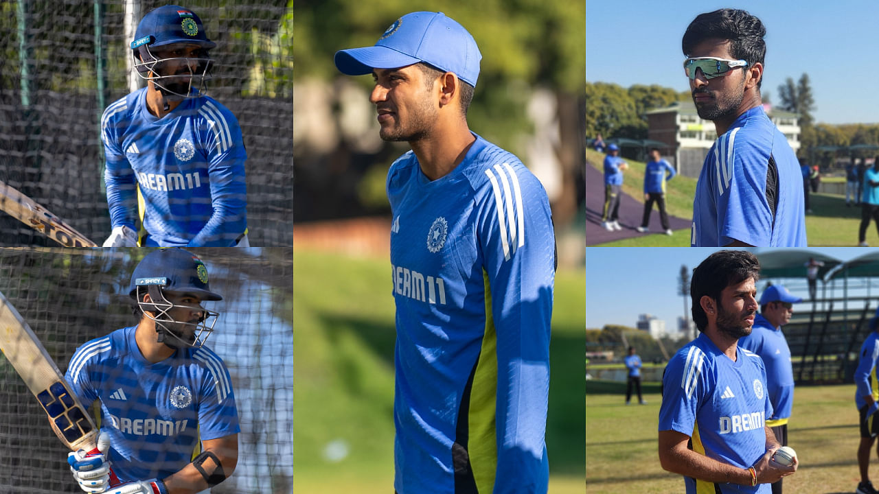 <div class="paragraphs"><p>Indian players training in Zimbabwe: Riyan Parag(Top-L), Ruturaj Gaikwad(B-L), Shubman Gill(C), Washington Sundar(Top-R) and Ravi Bishnoi(B-R).</p></div>